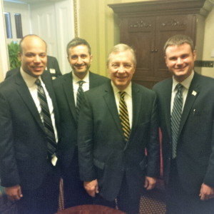 The Equality Illinois team meeting with Sen. Dick Durbin included (l-r) Director of Development Michael Nordman, CEO Bernard Cherkasov, Sen. Durbin, and Director of Public Policy Randy Hannig